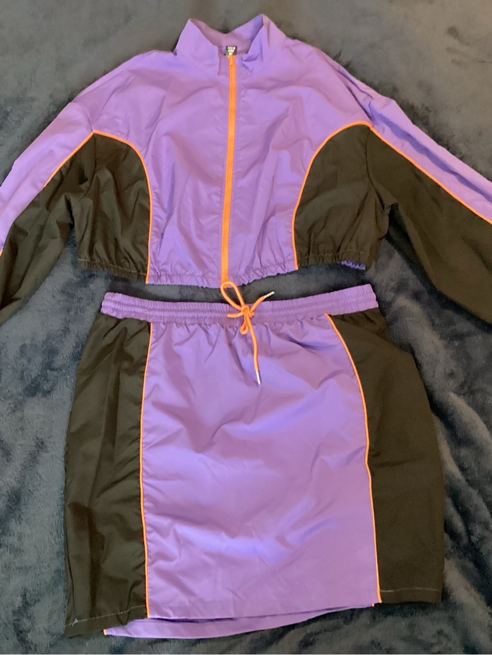 SHEIN Lavender and Black Two-Piece Skirt Set with Orange Trim